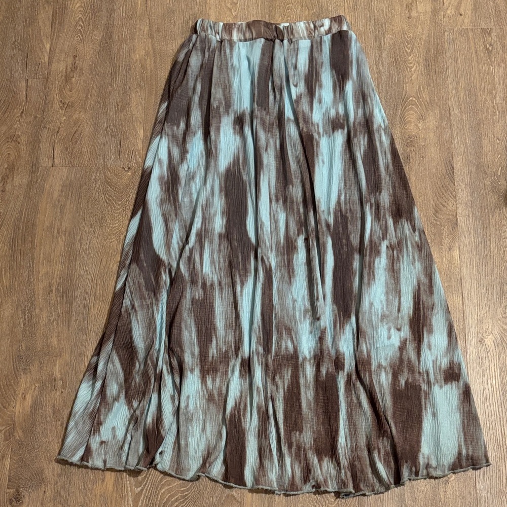 SHEIN  Brown and Blue Tie-Dye Maxi Skirt